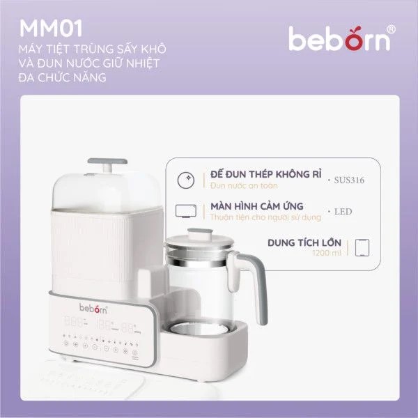 Máy Tiệt Trùng Sấy Khô Và Đun Nước Giữ Nhiệt Đa Chức Năng Beborn MM01, Hàng Chính Hãng, Bảo Hành 12 Tháng